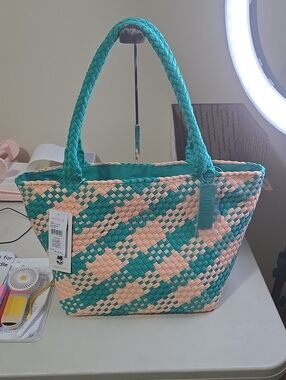 Wildfox Woven Teal and Peach Tote Bag - Stylish Women’s Handbag
